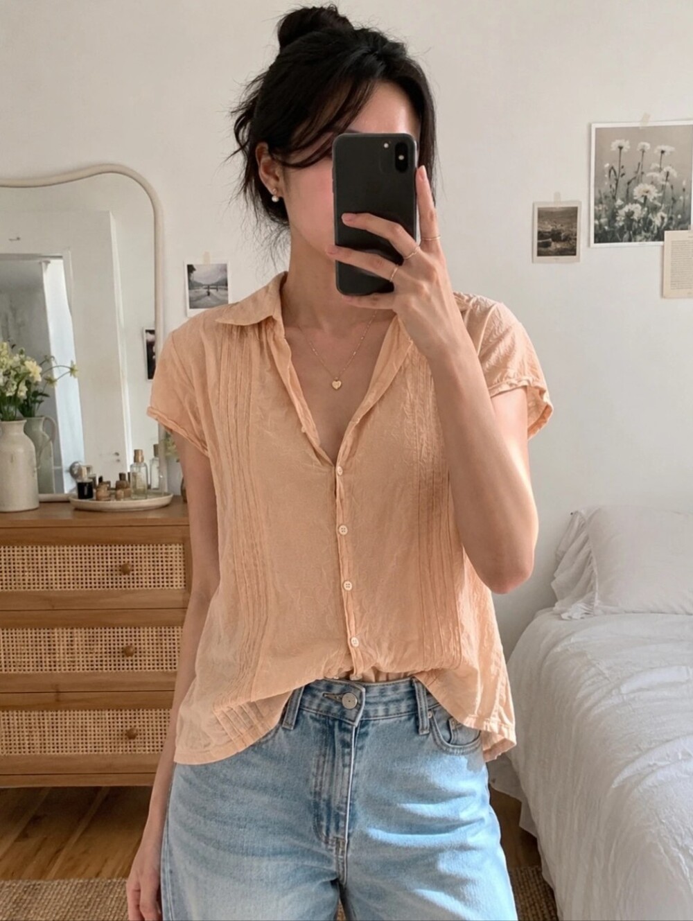 Maurices Peach Button-Down Short Sleeve Shirt